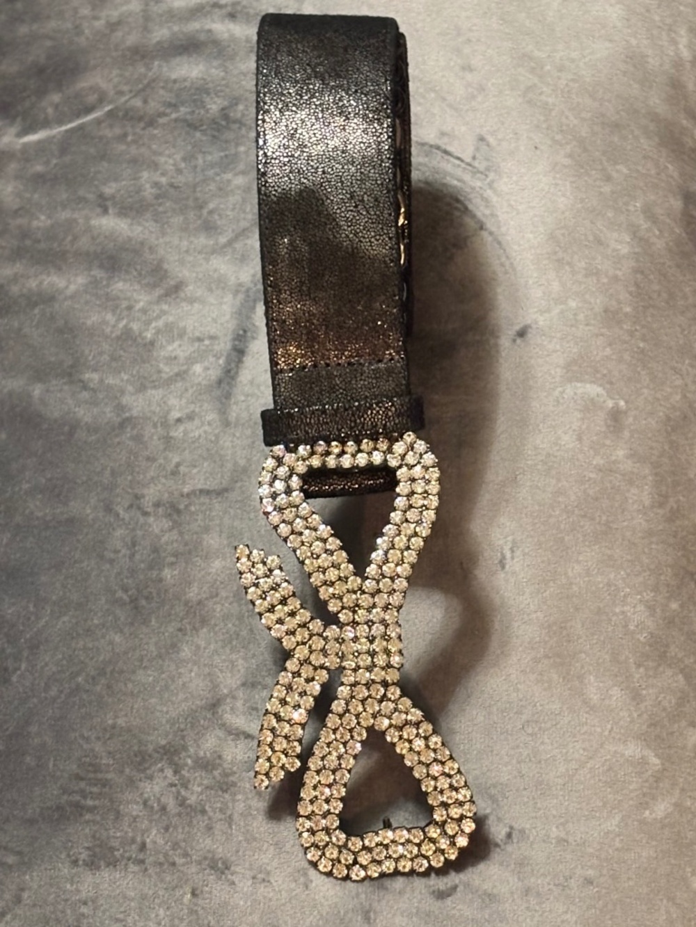 Suzi Roger Women’s Belt with Crystal Bow Buckle Black Sz Large NWOT